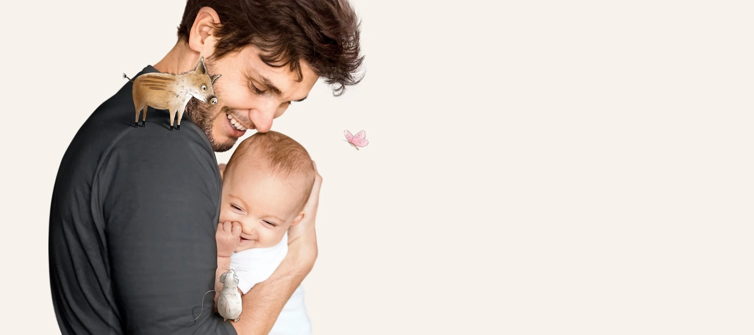 Vater hält liebevoll sein Baby, zertifizierte parfümfreie Naturkosmetik